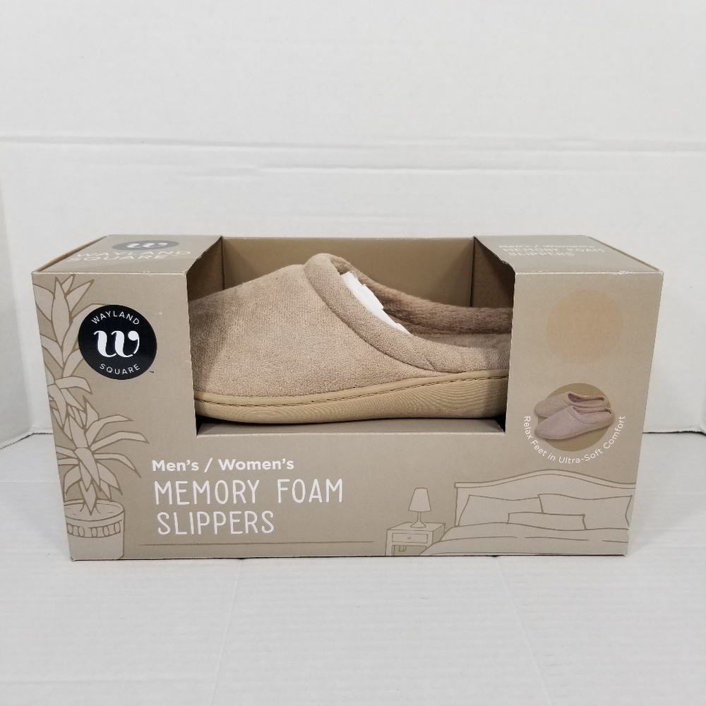 New Wayland Square Unisex Beige Memory Foam Slippers S (Mens: 6-7 / Womens: 7-8)
